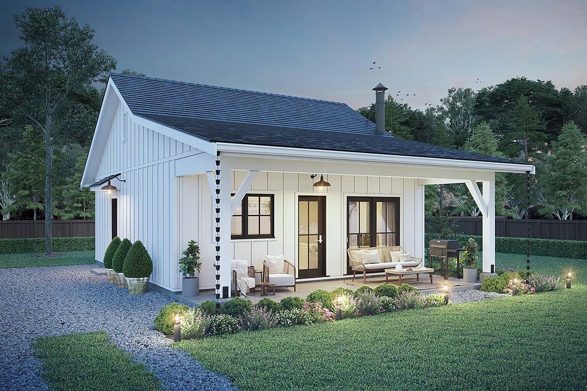 Cabin, Farmhouse Plan with 672 Sq. Ft., 1 Bedrooms, 1 Bathrooms Elevation