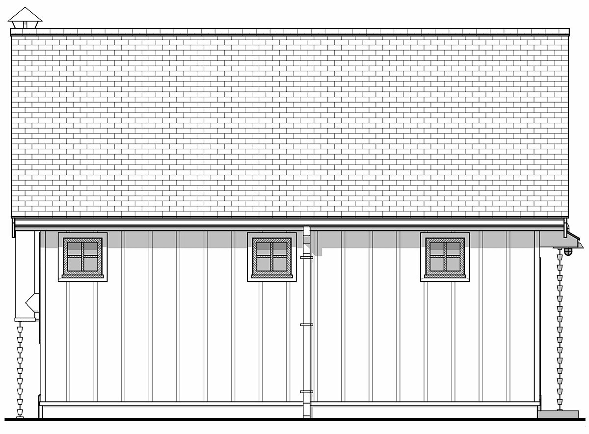 Cabin, Farmhouse Plan with 672 Sq. Ft., 1 Bedrooms, 1 Bathrooms Rear Elevation