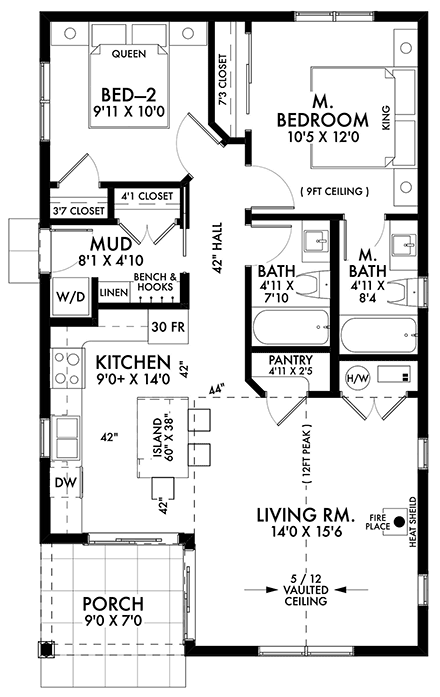 Farmhouse House Plan 42921 with 2 Beds, 2 Baths First Level Plan