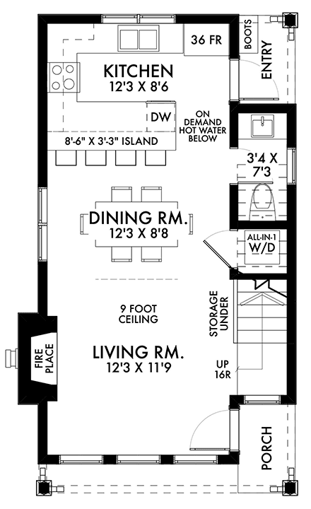 Farmhouse House Plan 42927 with 2 Beds, 2 Baths First Level Plan