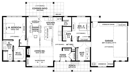 Country, Farmhouse, Ranch, Traditional House Plan 42945 with 2 Beds, 2 Baths, 2 Car Garage First Level Plan