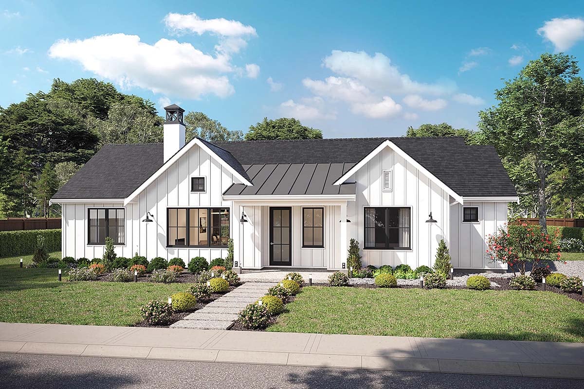 Country, Farmhouse, Traditional Plan with 1626 Sq. Ft., 3 Bedrooms, 3 Bathrooms, 2 Car Garage Elevation
