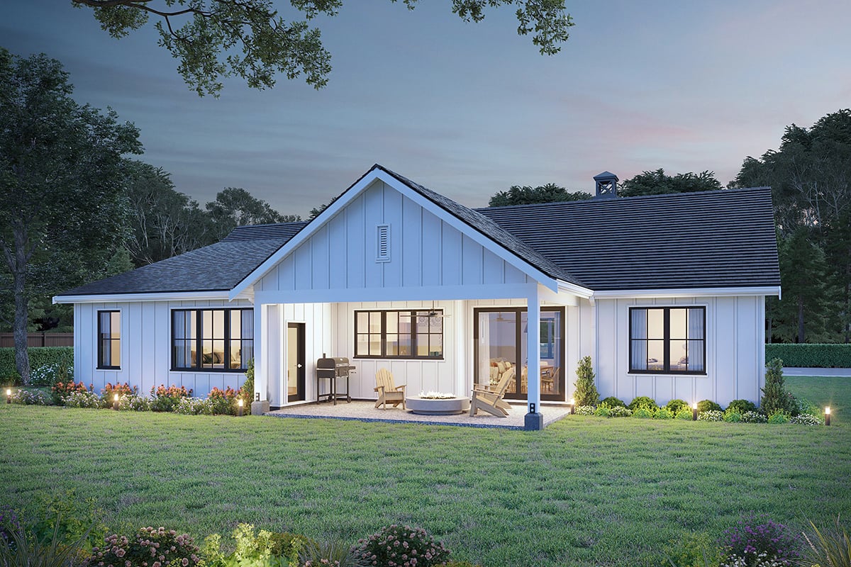 Country, Farmhouse, Traditional Plan with 1626 Sq. Ft., 3 Bedrooms, 3 Bathrooms, 2 Car Garage Rear Elevation