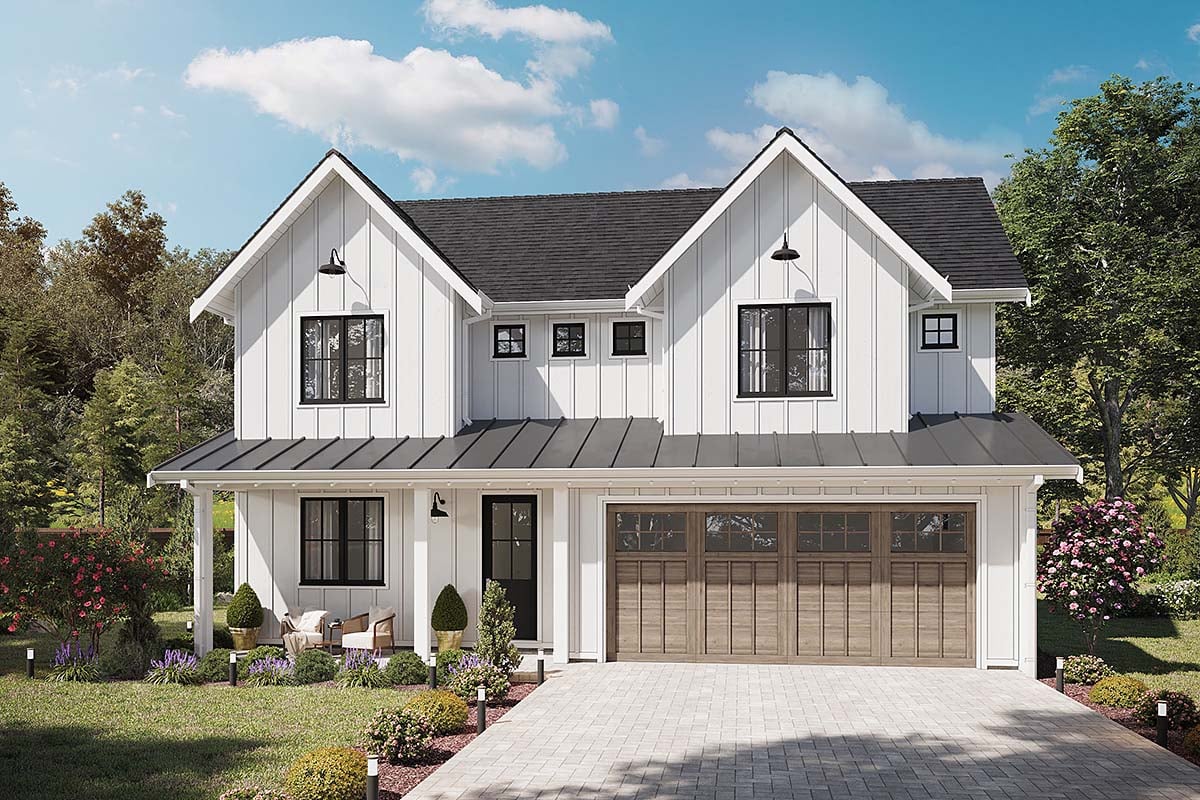 Cottage, Country, Farmhouse, Traditional Plan with 2421 Sq. Ft., 6 Bedrooms, 3 Bathrooms, 2 Car Garage Elevation
