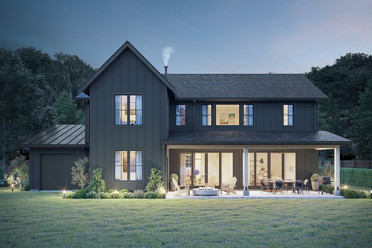 Country, Farmhouse Plan with 2995 Sq. Ft., 5 Bedrooms, 4 Bathrooms, 2 Car Garage Rear Elevation