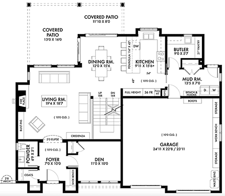 Contemporary, European House Plan 42958 with 5 Beds, 3 Baths, 2 Car Garage First Level Plan