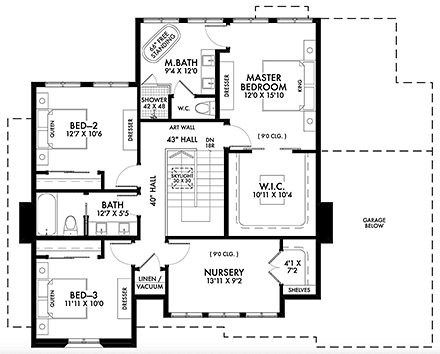 Contemporary, European House Plan 42958 with 5 Beds, 3 Baths, 2 Car Garage Second Level Plan