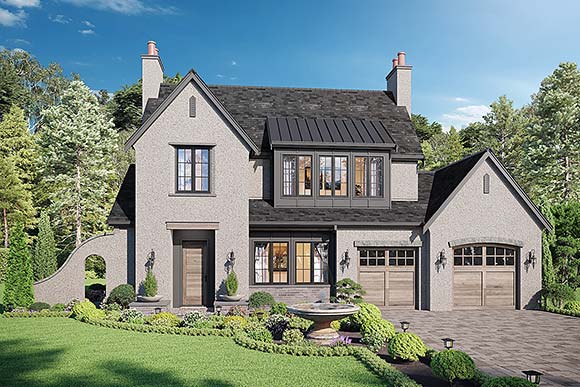 Contemporary, European House Plan 42958 with 5 Beds, 3 Baths, 2 Car Garage Elevation