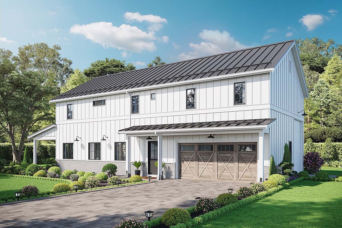 Barndominium, Country, Farmhouse, Traditional Plan with 2340 Sq. Ft., 5 Bedrooms, 3 Bathrooms, 2 Car Garage Elevation