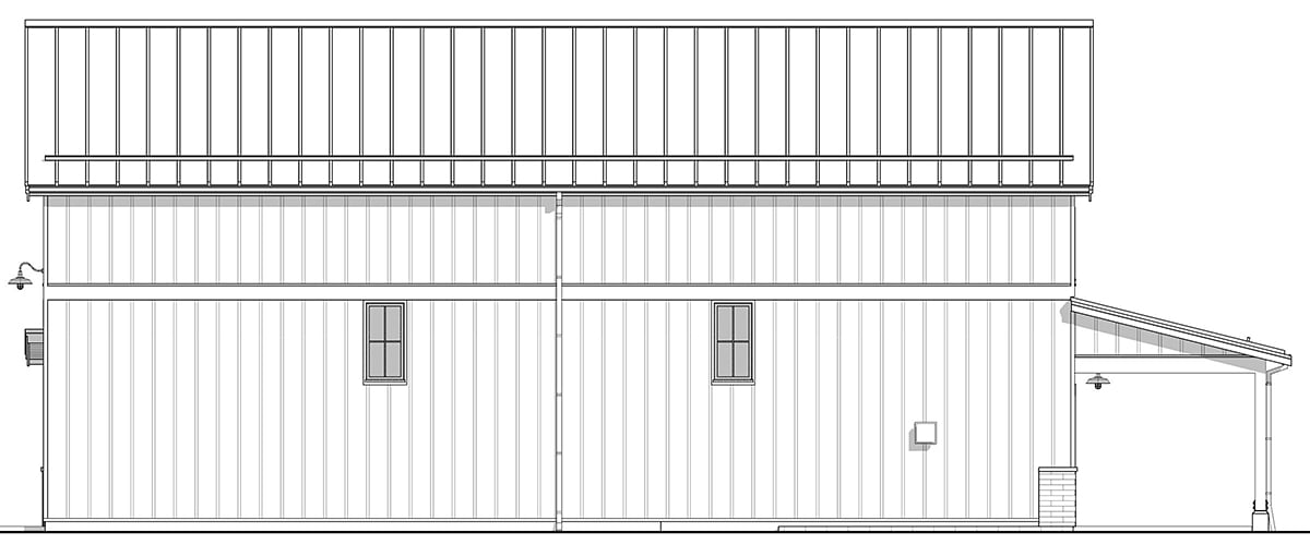 Barndominium, Country, Farmhouse, Traditional Plan with 2340 Sq. Ft., 5 Bedrooms, 3 Bathrooms, 2 Car Garage Rear Elevation