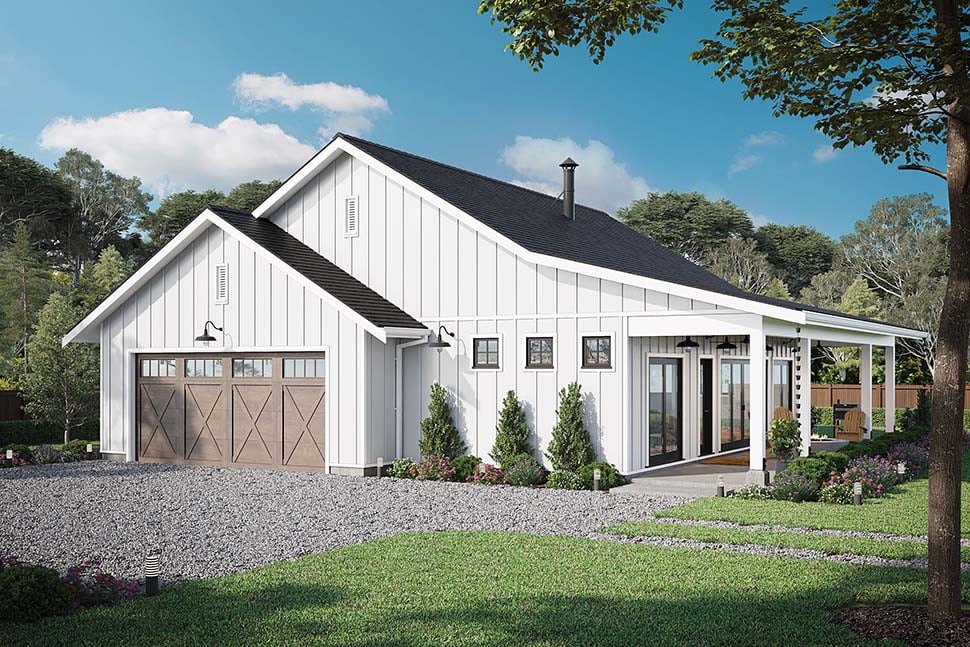 Cottage, Country, Farmhouse, Southern Plan with 1000 Sq. Ft., 2 Bedrooms, 2 Bathrooms, 2 Car Garage Picture 4