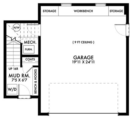Contemporary Garage-Living Plan 42962 with 2 Beds, 1 Baths, 2 Car Garage First Level Plan