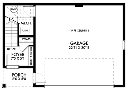 Contemporary, Modern Garage-Living Plan 42963 with 2 Beds, 1 Baths, 2 Car Garage First Level Plan
