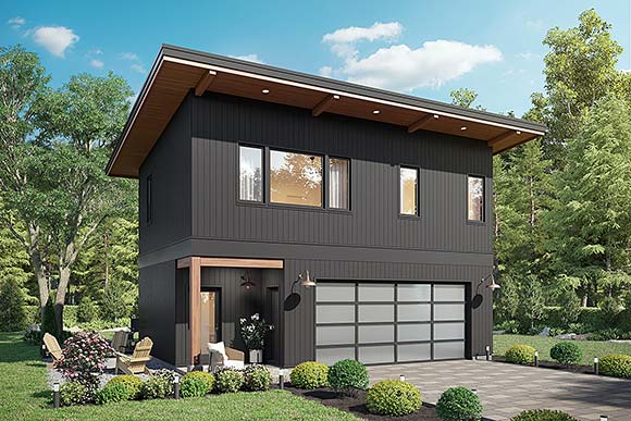 Contemporary, Modern Garage-Living Plan 42963 with 2 Beds, 1 Baths, 2 Car Garage Elevation