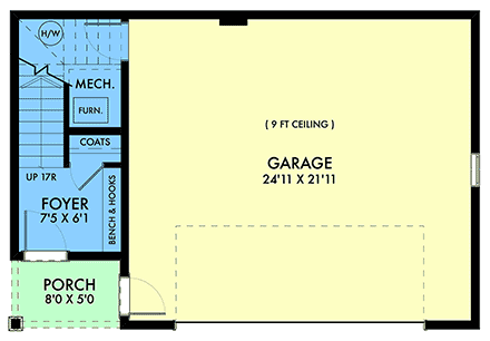 Contemporary, Modern Garage-Living Plan 42964 with 2 Beds, 1 Baths, 2 Car Garage First Level Plan