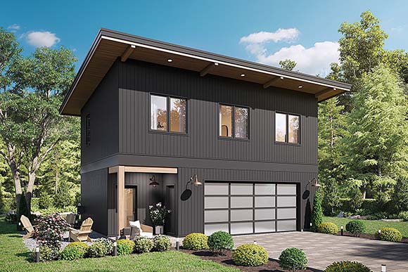 Contemporary, Modern Garage-Living Plan 42964 with 2 Beds, 1 Baths, 2 Car Garage Elevation
