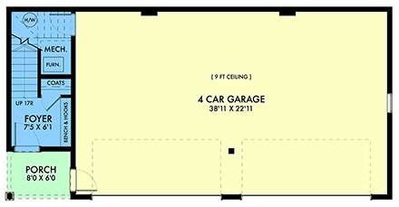 Contemporary, Modern Garage-Living Plan 42965 with 2 Beds, 2 Baths, 4 Car Garage First Level Plan