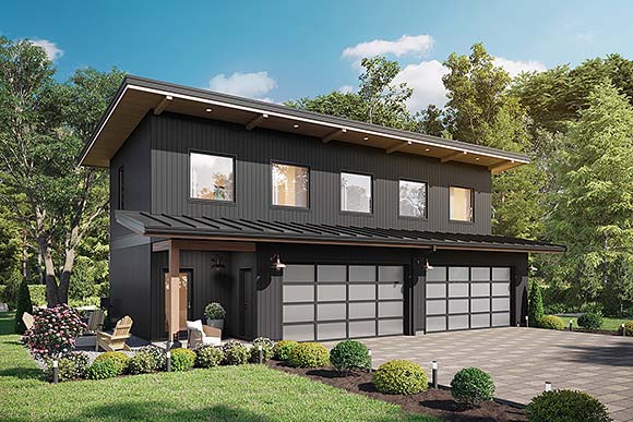 Contemporary, Modern Garage-Living Plan 42965 with 2 Beds, 2 Baths, 4 Car Garage Elevation