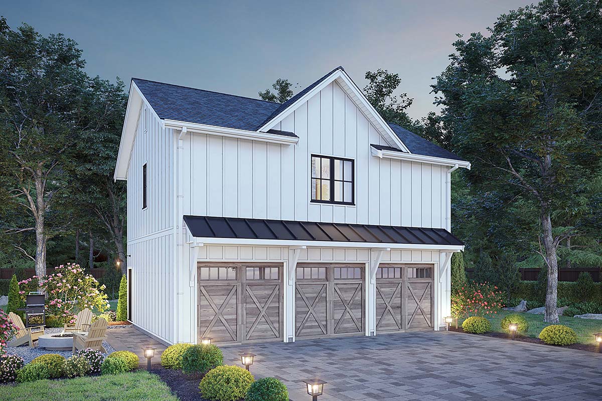Cottage, Country, Farmhouse, Traditional Plan with 899 Sq. Ft., 2 Bedrooms, 2 Bathrooms, 3 Car Garage Elevation