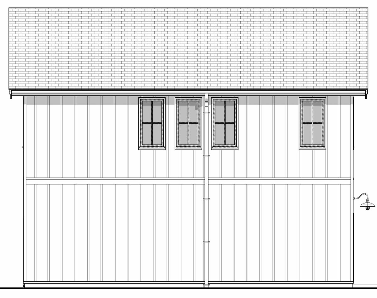 Cottage, Country, Farmhouse, Traditional Plan with 899 Sq. Ft., 2 Bedrooms, 2 Bathrooms, 3 Car Garage Rear Elevation