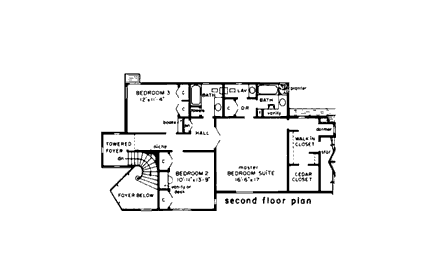 European, Retro, Tudor House Plan 43002 with 3 Beds, 3 Baths, 2 Car Garage Second Level Plan