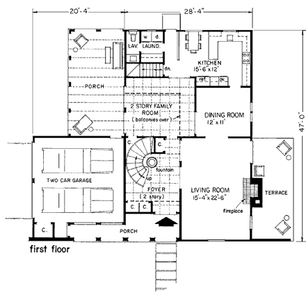 Mediterranean, Prairie House Plan 43008 with 4 Beds, 3 Baths, 2 Car Garage First Level Plan