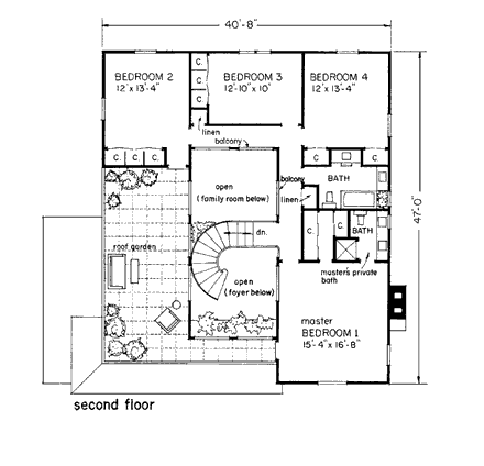 Mediterranean, Prairie House Plan 43008 with 4 Beds, 3 Baths, 2 Car Garage Second Level Plan