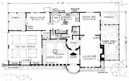 European, Tudor, Victorian House Plan 43012 with 3 Beds, 3 Baths, 2 Car Garage First Level Plan