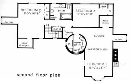 European, Tudor, Victorian House Plan 43012 with 3 Beds, 3 Baths, 2 Car Garage Second Level Plan