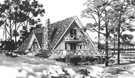 A-Frame, Retro House Plan 43025 with 3 Beds, 2 Baths Elevation