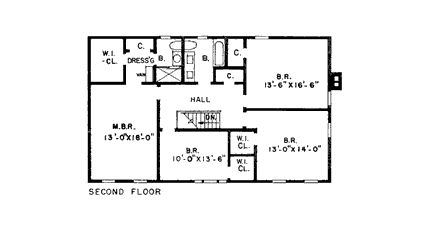 Country, Traditional House Plan 43029 with 4 Beds, 2 Baths, 2 Car Garage Second Level Plan