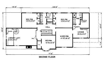 European, Tudor, Tuscan House Plan 43030 with 4 Beds, 3 Baths Second Level Plan