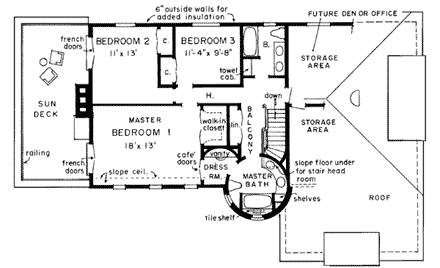 European, Tudor House Plan 43040 with 3 Beds, 3 Baths, 2 Car Garage Second Level Plan
