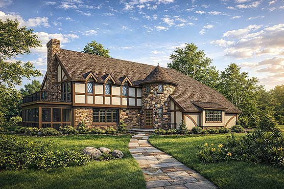 European, Tudor House Plan 43040 with 3 Beds, 3 Baths, 2 Car Garage Elevation
