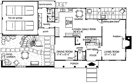 Mediterranean House Plan 43063 with 3 Beds, 4 Baths, 2 Car Garage First Level Plan