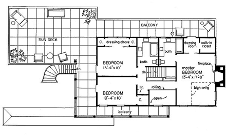 Mediterranean House Plan 43063 with 3 Beds, 4 Baths, 2 Car Garage Second Level Plan