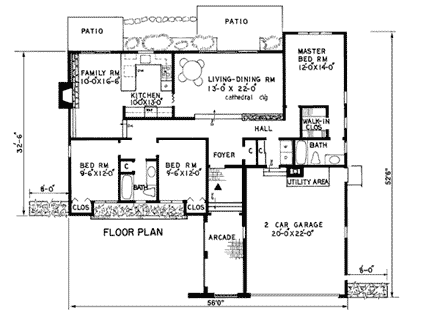 Florida, Mediterranean, One-Story, Ranch House Plan 43069 with 3 Beds, 2 Baths, 2 Car Garage First Level Plan