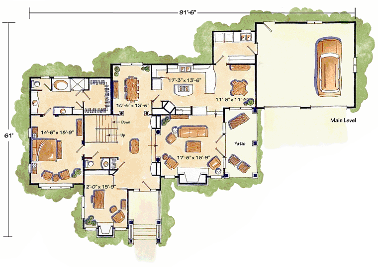 Craftsman, Ranch, Tudor House Plan 43200 with 3 Beds, 3 Baths, 2 Car Garage Level One
