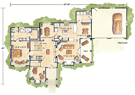 Craftsman, Ranch, Tudor House Plan 43200 with 3 Beds, 3 Baths, 2 Car Garage First Level Plan