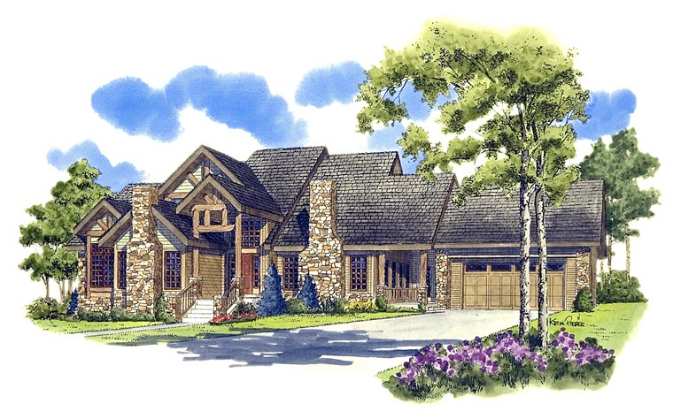 Craftsman, Ranch, Tudor House Plan 43200 with 3 Beds, 3 Baths, 2 Car Garage Elevation