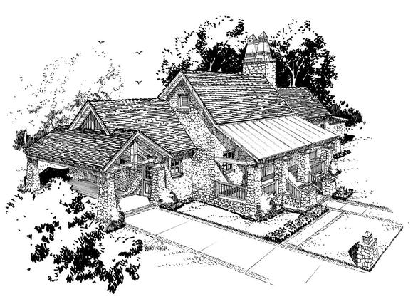 Cabin, Craftsman, Tudor House Plan 43202 with 3 Beds, 3 Baths, 1 Car Garage Elevation