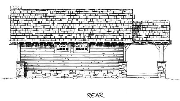 Cabin, Cottage, Craftsman House Plan 43204 with 2 Beds, 2 Baths Rear Elevation