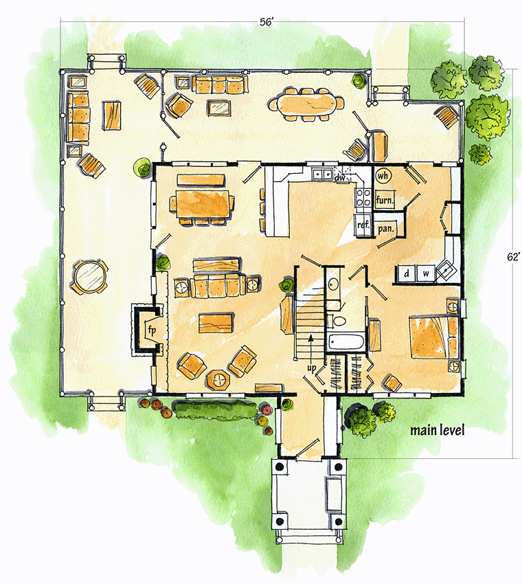 Cabin, Cape Cod, Country House Plan 43206 with 3 Beds, 3 Baths Level One