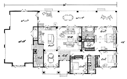 Bungalow, Craftsman, Ranch House Plan 43207 with 3 Beds, 2 Baths, 3 Car Garage First Level Plan