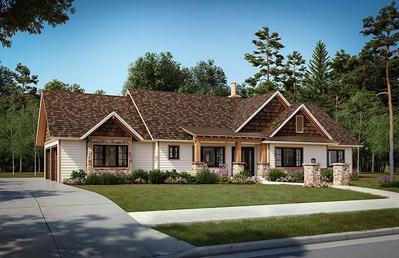 Bungalow, Craftsman, Ranch House Plan 43207 with 3 Beds, 2 Baths, 3 Car Garage Elevation