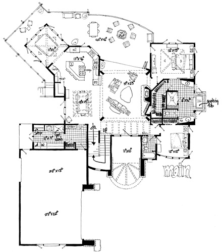 Contemporary, Prairie, Ranch House Plan 43208 with 4 Beds, 4 Baths, 3 Car Garage First Level Plan