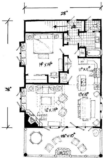 Cabin, Log House Plan 43209 with 1 Beds, 1 Baths, 2 Car Garage Second Level Plan