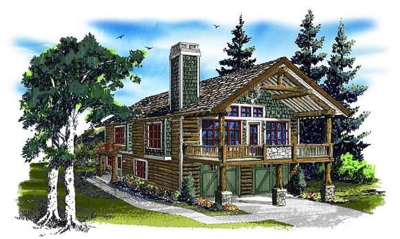 Cabin, Log House Plan 43209 with 1 Beds, 1 Baths, 2 Car Garage Elevation