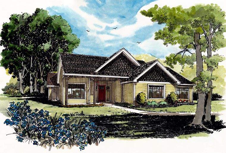 Craftsman, Ranch House Plan 43210 with 3 Beds, 2 Baths Elevation
