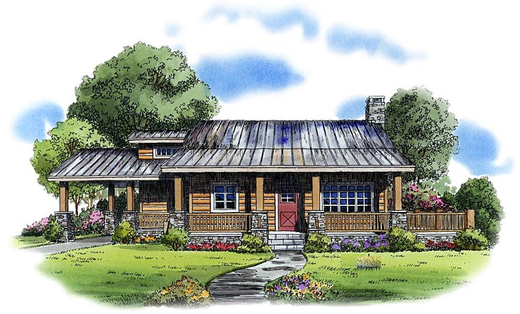 Cabin, Country, Log House Plan 43211 with 2 Beds, 1 Baths, 1 Car Garage Elevation